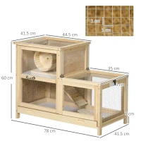 PawHut Wooden Hamster Cage with Sliding Tray, 2 Tiers Gerbil Cage Mice Rodent Small Animal Hutch with Run Area, Openable Roofs, Ramp, Seesaw, Running Wheel, 78 x 41.5 x 60 - Natural(m-3)