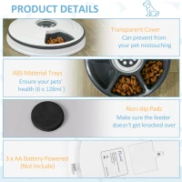 PawHut Automatic Pet Dog Cat Feeder w/ Digital Timer Six-Meal Food Dispenser(m-7)