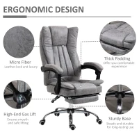 Vinsetto Home Office Chair Microfibre Desk Chair with Reclining Function Armrests Swivel Wheels Footrest Grey(m-7)