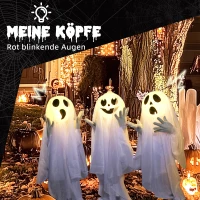 HOMCOM Halloweendekoration, 3 leuchtende Geister, Bewegungssensor, 54 x 10 x 60 cm, Weiß(m-4)