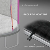 SPORTNOW Rete di Protezione per Trampolini a 8 Pali con Ingresso con Cerniera, in PE, Ø366x180 cm, Nero e Rosa(m-6)