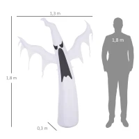 HOMCOM Halloween aufblasbares Gespenst 1,8 m Dekoration mit LEDs IP44 Selbstaufblasender Polyester Weiß 130 x 30 x 180 cm(m-3)