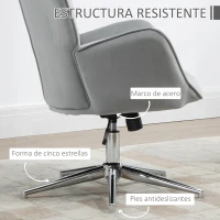 HOMCOM Sillón Individual Tapizado en Terciopelo Sillón con Altura Ajustable Giratorio 360° para 66x73x102,5-111,5cm Gris(m-6)