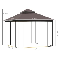 Outsunny Gartenpavillon mit Doppeldach Pavillon Gartenzelt Festzelt Partyzelt mit 4 x Seitenwand Metall+Polyester Kaffee 2,99 x 2,99 x 2,74 m(m-3)
