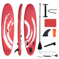 Outsunny Planche de stand up paddle gonflable, pagaie en aluminium réglable, planche antidérapante avec accessoires et sac de transport, dim. 300L x 76l x 15H cm, rouge et blanc(m-1)