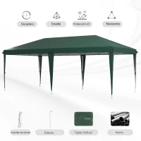 Outsunny Cenador de Jardín 6x3 m Gazebo con Altura Ajustable en 3 Niveles Bolsa de Transporte Marco de Acero Anti-UV Verde(m-6)