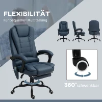 Vinsetto Massage-Bürostuhl, 7 Vibrationspunkte, verstellbare Fußstütze & Lehne, bis 120 kg, Lederoptik, Blau(m-7)
