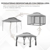 Outsunny Carpa Plegable Gazebo 3,3x3,3 m con 4 Paredes Laterales de Malla Anti-UV y Bolsa de Transporte Gris Claro(m-4)