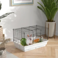PawHut Indoor Small Animal Cage for Rabbits, Guinea Pigs w/ Wood Floor, Removable Trays(m-2)
