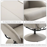 HOMCOM Relaxsessel mit Hocker, 360°drehbarer Fernsehsessel mit Liegefunktion, TV Sessel, Kunstleder, Lesesessel für Wohnzimmer, Schlafzimmer, Grau(m-6)