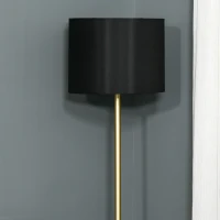 HOMCOM Lampada a Piantana da Terra con Paralume in Stoffa, Lampada da Terra Moderna per Soggiorno, Camera da Letto e Ufficio, Nero e Oro(m-7)