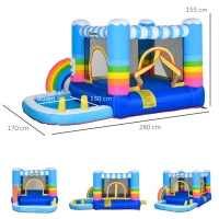 Outsunny Hüpfburg mit Gebläse Rutsche für 3 Kinder aufblasbare Springburg mit Wasserspielcenter für 3-8 Jahre Kinder Outdoor Wasserpark für Kinder Wasserhüpfburg Garten mehrfarbig 280 x 170 x 155 cm(m-3)