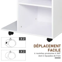 Vinsetto Support d'imprimante organiseur bureau caisson 2 niches tiroir espace CPU + grand plateau panneaux particules blanc(m-6)