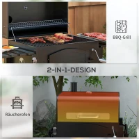Outsunny Holzkohlegrill BBQ-Grill Smoker, verstellbares Kohlefach, Seitenablagen, 124 x 66 x 112 cm, Schwarz(m-4)