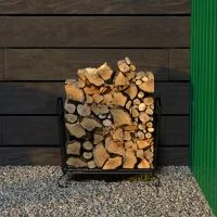 Outsunny Estante para Leña Metálico 47x30x38 cm Leñero Exterior e Interior Vintage Soporte para Leña con Rejilla y Base Elevada Carga Máx. 40 kg Negro(m-9)