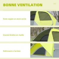 Outsunny Tente de camping 3 personnes tente dôme étanche légère ventilée portes zippées poche de rangement sac de transport inclus fibre verre polyester tissu Oxford 210L x 210l x 119H cm vert et gris(m-5)