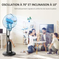 HOMCOM Ventilateur brumisateur roulettes 3 modes 3 vitesses, télécommande, minuterie, oscillation, tête inclinable, gris noir(m-5)