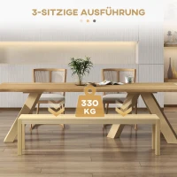 HOMCOM Sitzbank, Platz für 3 Personen, bis 330 kg, Kiefernholz, 175x33x45 cm(m-4)
