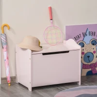HOMCOM Caja de Almacenaje de Madera para Juguetes Baúl Organizador para Niños +3 Años con Tapa para Libros Ropa en Habitación Dormitorio 60x40x48 cm Rosa(m-2)