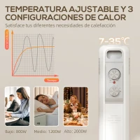HOMCOM Radiador de Aceite Silencioso de 9 Elementos 2000W con Temperatura Ajustable Protección contra Sobrecalentamiento Blanco(m-4)