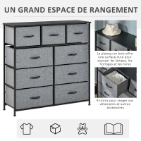 HOMCOM Commode 9 tiroirs meuble de rangement tiroir en tissu pliant - structure acier noir - 100 x 30 x 100 cm, noir et gris(m-5)