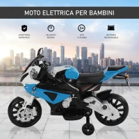 HOMCOM Moto Elettrica BMW per Bambini Batteria 12V Velocità 2.5-5Km/h con Rotelle e Luci 110×47×69cm Nero-blu(m-4)