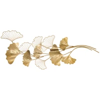 HOMCOM Decorazione Murale 3D in Metallo, Wall Art Dorata con Foglie di Ginkgo 138x70cm(m-10)
