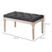 HOMCOM Banc bout de lit banquette capitonnée style vintage français revêtement tissu aspect lin pieds en bois massif gris(m-3)