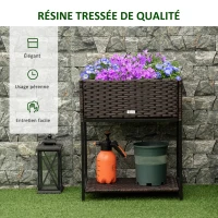 Outsunny Jardinière sur pieds avec étagère inférieure carré potager surélevé extérieur jardin tissu non-tissé inserts d'irrigation inclus résine tressée PE métal dim. 64L x 42l x 78,5H cm brun(m-4)