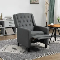 HOMCOM Wingback Recliner Chair for Home Theater, Button Tufted Microfibre Cloth Reclining Armchair with Leg Rest, Deep Grey(m-2)