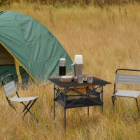 Outsunny Table pliante table de camping table de jardin filet rangement + sac transport plateau alu. châssis métal époxy noir(m-4)