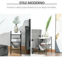 HOMCOM Tavolino da Salotto con Mensola Rimovibile, Tavolino Basso da Caffè per Soggiorno o Camera da Letto con Ripiano in Tessuto Grigio(m-4)