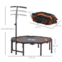 HOMCOM Fitness-Trampolin, Trampolin für Kinder und Erwachsene, Gartentrampolin, Stahl+Kunststoff+EVA, Orange+Schwarz, 122 x 122 x 122-138 cm(m-3)
