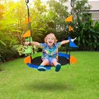 Outsunny Ø100 cm Nestschaukel Tellerschaukel Kinderschaukel Gartenschaukel bis 80 kg Outdoor belastbar für 3+ Jahre Metall Polyester Blau+Grün+Orange(m-2)