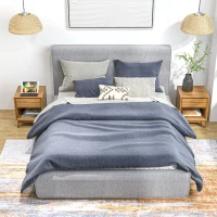 HOMCOM Modern Bedside Table Nightstand, Living Room End Table, Side Table with Drawer and Shelf, Set of 2, Walnut Brown(m-8)