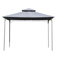 Outsunny 3x3(m) Outdoor Patio Gazebo Steel Canopy Tent Pavilion 2-Tier Roof Top Garden Sunshade Grey(m-11)