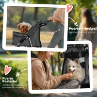 PawHut Carrito para Perros Pequeños con Toldo Ajustable Cesta de Almacenaje Portavasos y Ruedas 75x45x97 cm Gris Oscuro(m-7)