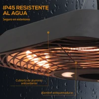 Outsunny Calefactor Exterior para Terraza 800/1200/2000W Estufa Colgante de Techo 3 Niveles de Calor con Iluminación LED Independiente Mando a Distancia e Interruptor Táctil IP45 45x45x10 cm Negro(m-6)
