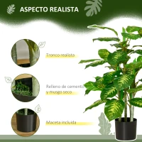 HOMCOM Aglaonema Artificial Planta Sintética de 95 cm con 42 Hojas Decoración para Hogar Oficina Verde(m-4)