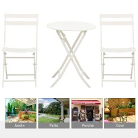 Outsunny Salon de jardin bistro pliable - table ronde Ø 60 cm avec 2 chaises pliantes - métal thermolaqué blanc(m-6)