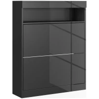 HOMCOM 16 Shoe Pair Storage Cabinet, with Flip Doors - High Gloss Black(m-1)