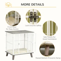 PawHut Dog Crate Furniture, Indoor Pet Kennel Cage, Top End Table w/ Soft Cushion, Lockable Door, for Small Dogs, 64.5 x 48 x 70.5 cm - Grey(m-6)