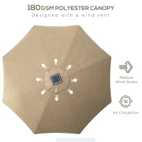 Outsunny 3m Parasol, with Solar-Powered LED Lights - Khaki(m-5)