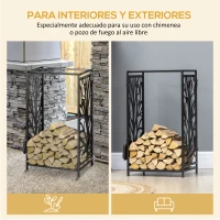 HOMCOM Estante para Leña Estantería de Almacenamiento para Chimenea 46x30x70 cm Soporte para Leña con 4 Herramientas Negro(m-6)