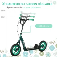 AIYAPLAY Trottinette patinette scooter enfant grandes roues de 6 à 12 ans hauteur réglable frein arrière béquille vert(m-4)