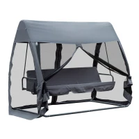 Outsunny 2-in-1 Hollywoodschaukel mit Moskitonetz und Dach 3-Sitze inkl. Seitentasche Grau(m-10)