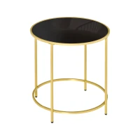 HOMCOM Round Side Table Morden Coffee Tables with Gold Metal Base, Table with Tempered Glass Tabletop, for Living Room, Bedroom, dining room(m-1)