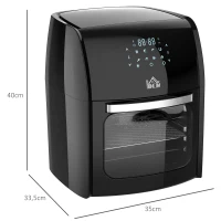 HOMCOM Freidora sin Aceite 3 en 1 12L 1800W Horno de Aire Deshidratador con 8 Programas Pantalla Digital 35x33,5x40 cm Negro(m-3)