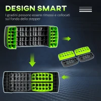 HOMCOM Step Fitness per Aerobica Regolabile su 3 Altezze 10-15-20 cm in Plastica, Verde e Grigio(m-4)