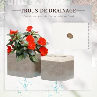 Outsunny Lot de 2 pots de fleurs empilables en oxyde de magnésium avec trou de drainage pour intérieure extérieur beige(m-6)